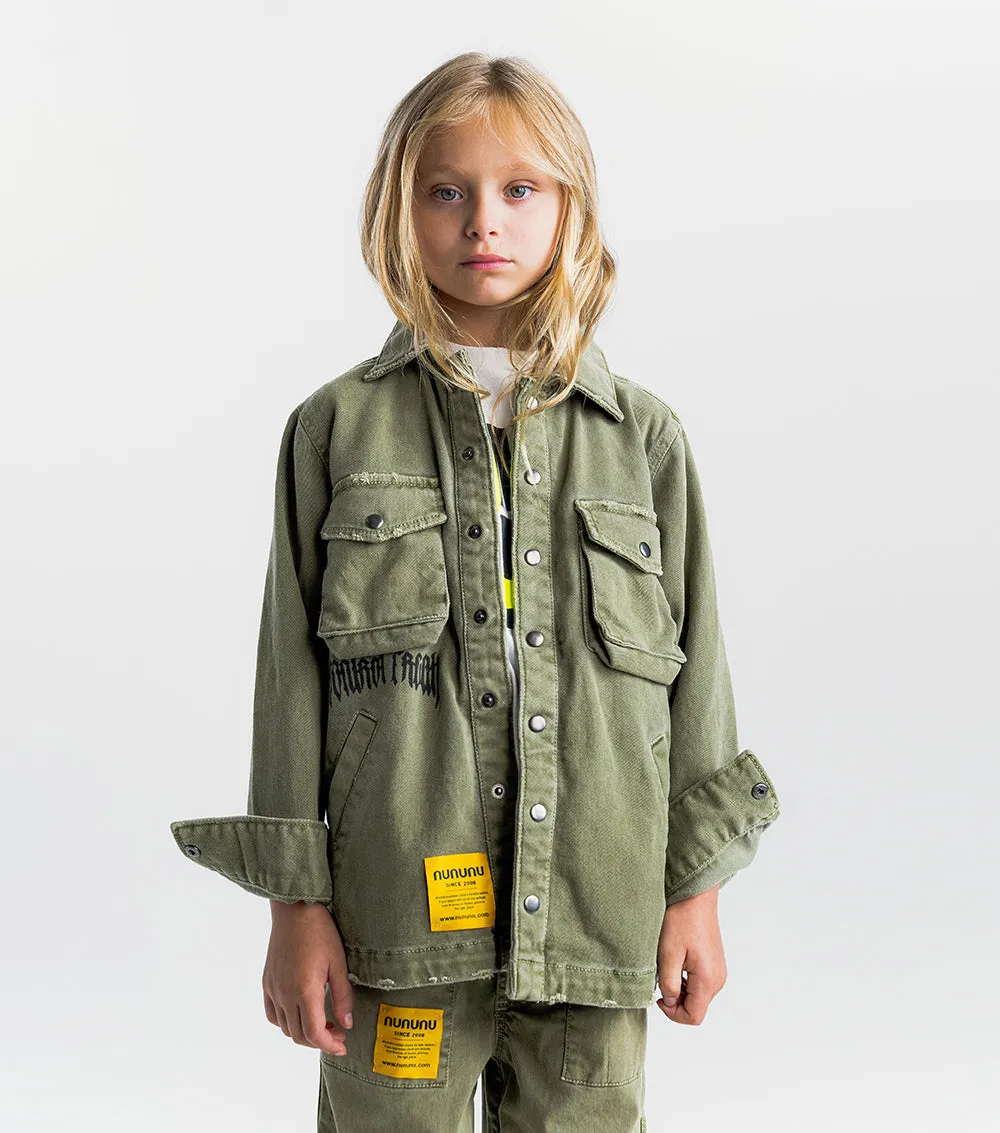 NUNUNU SS24 SAFARI SNAP SHIRT in Olive