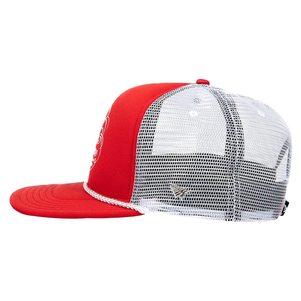 Paper Planes Script Mesh Trucker Snapback - Coral Red