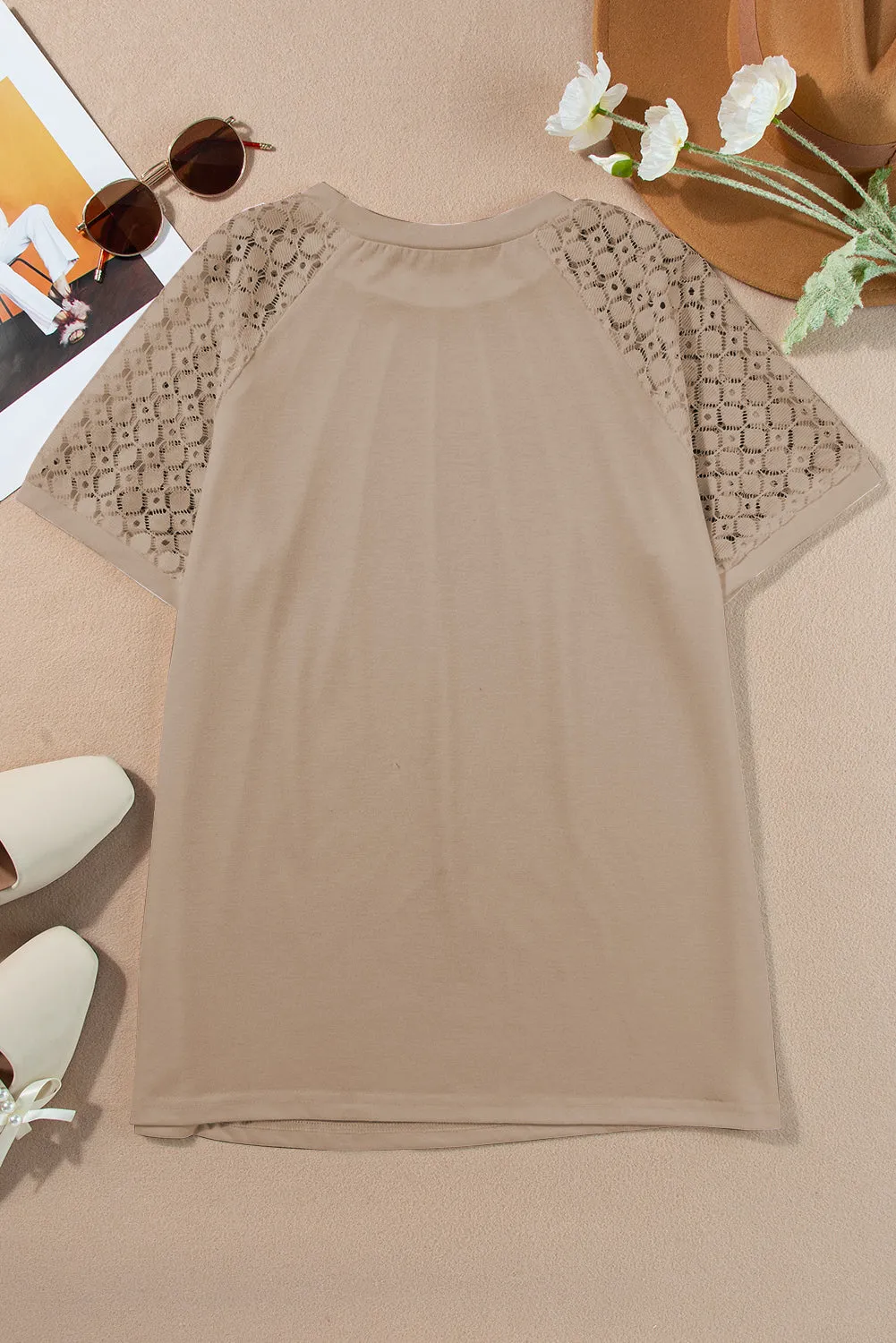 Patsy Seamed Detail Contrast Lace Raglan Sleeve Tee