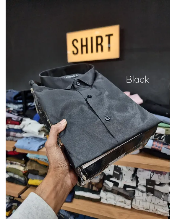 Plain Satin Shirt  - Black