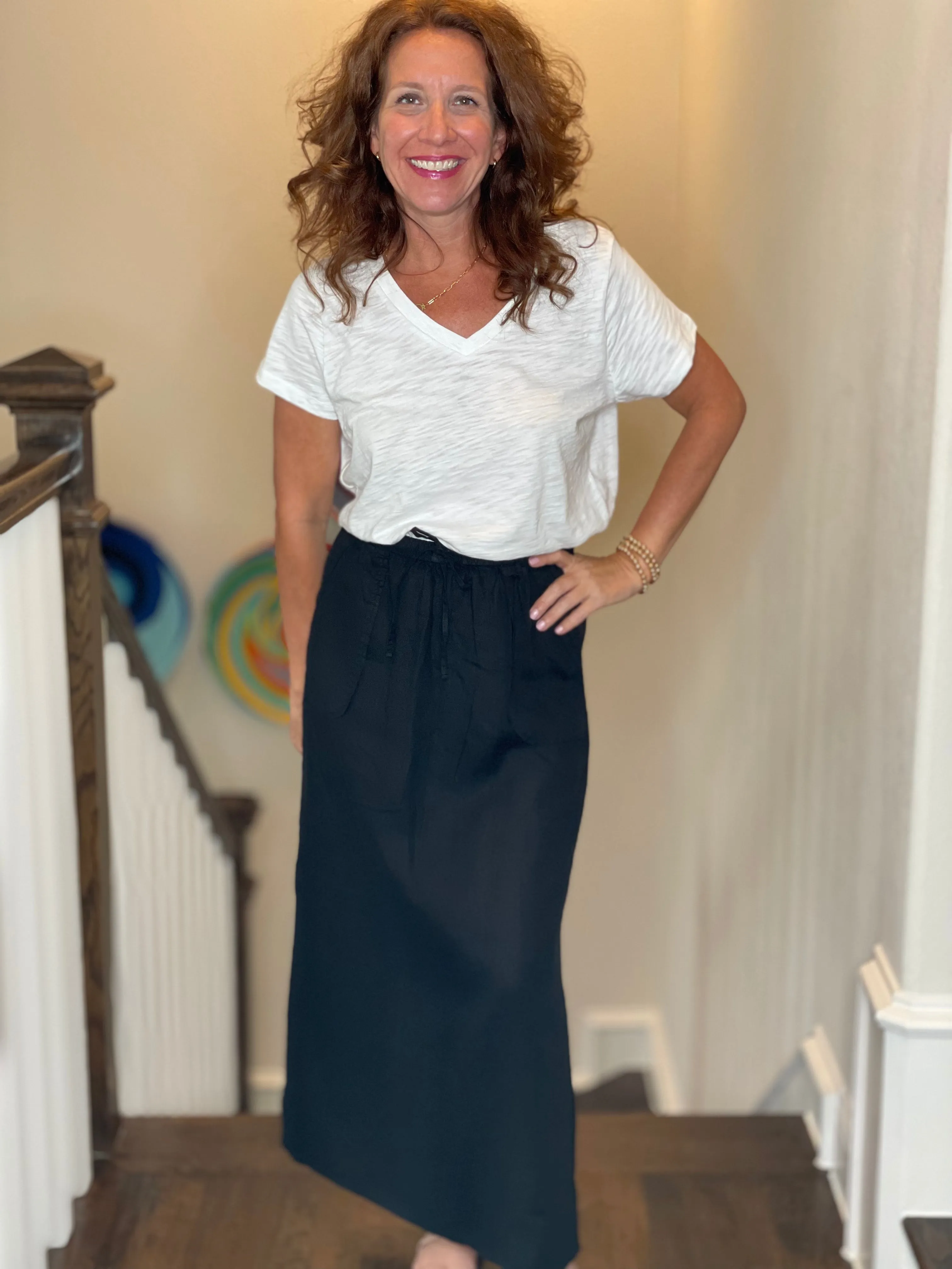 Pure Amici Long Linen Skirt in Black