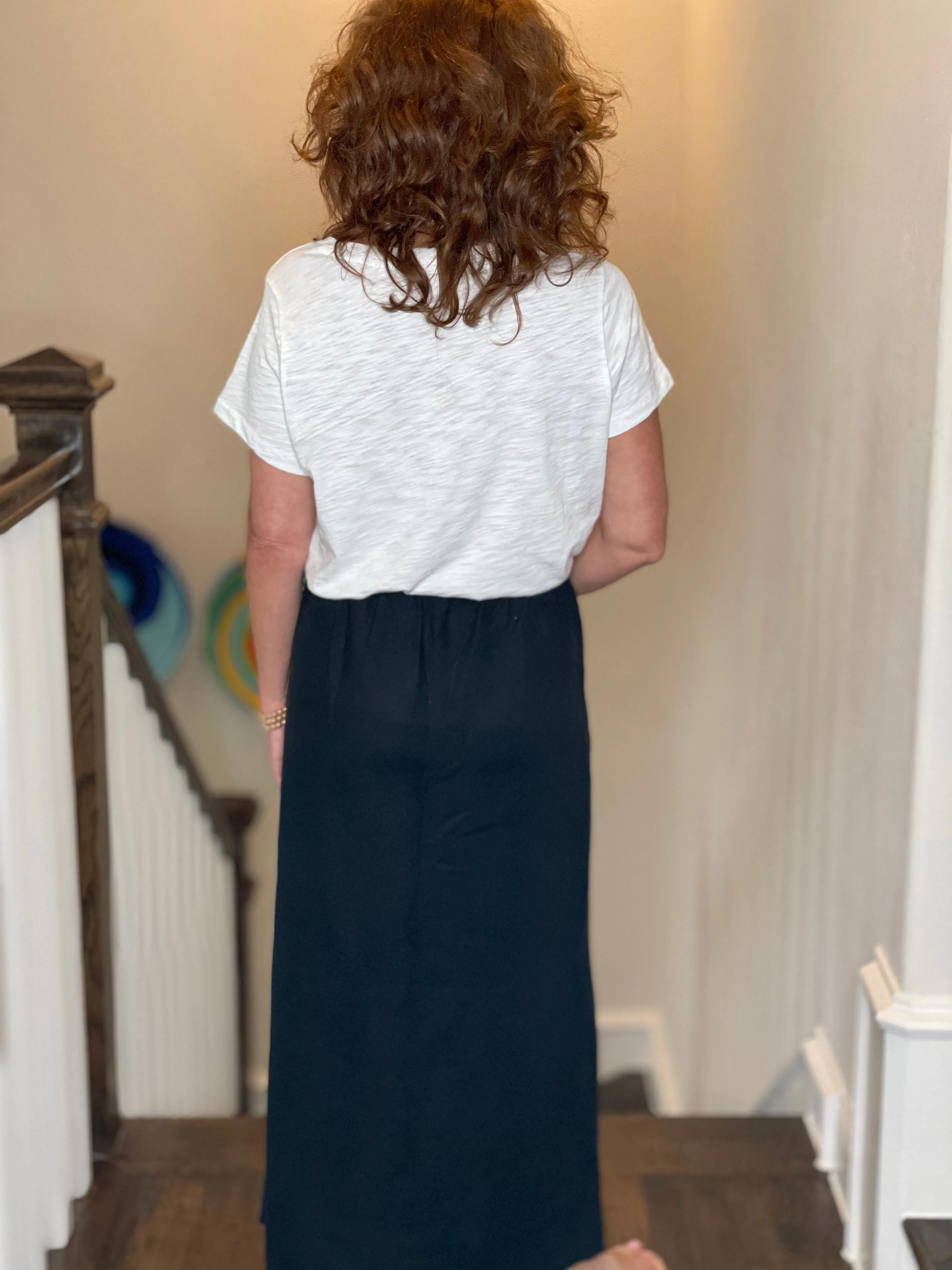 Pure Amici Long Linen Skirt in Black