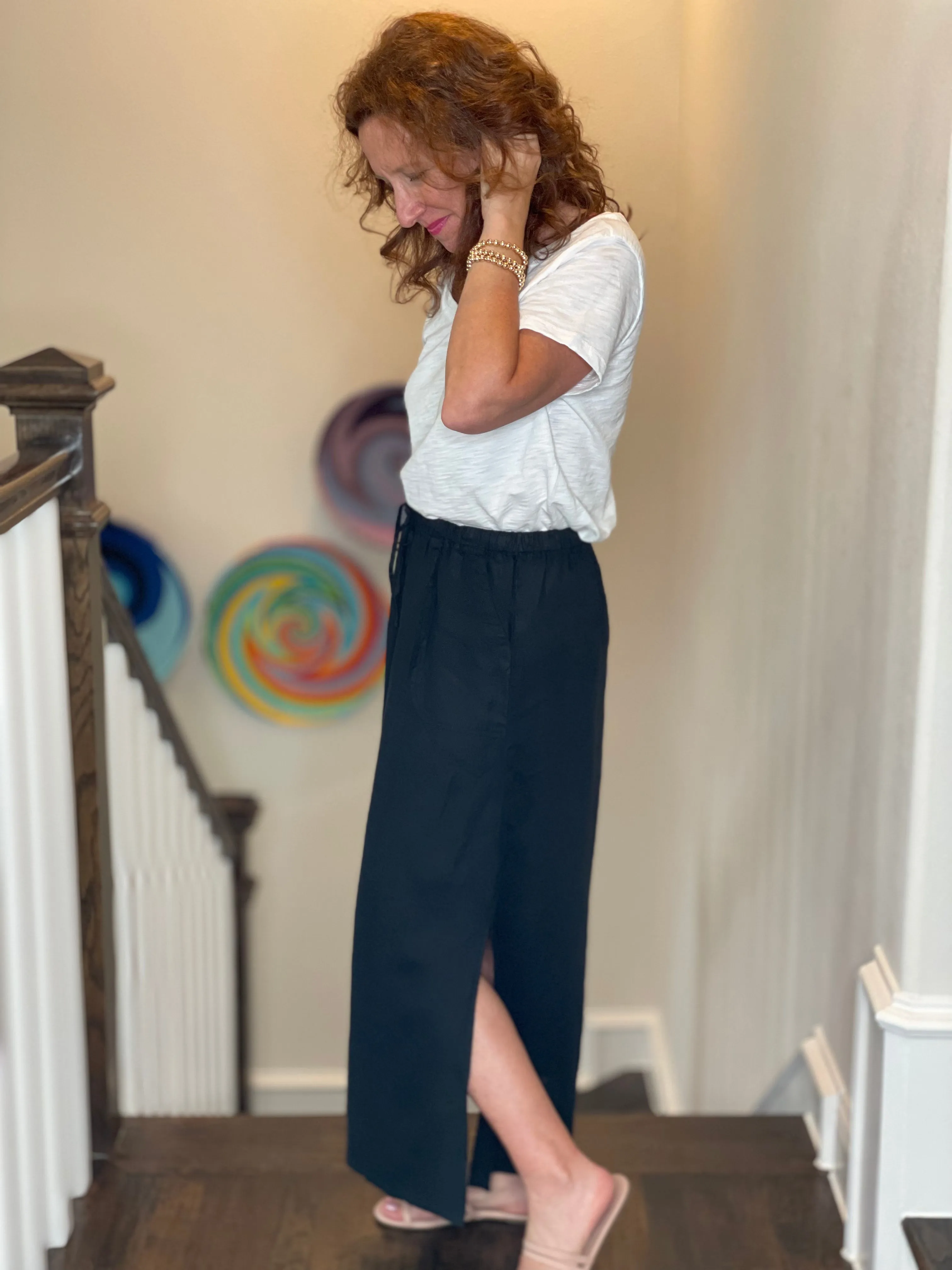 Pure Amici Long Linen Skirt in Black