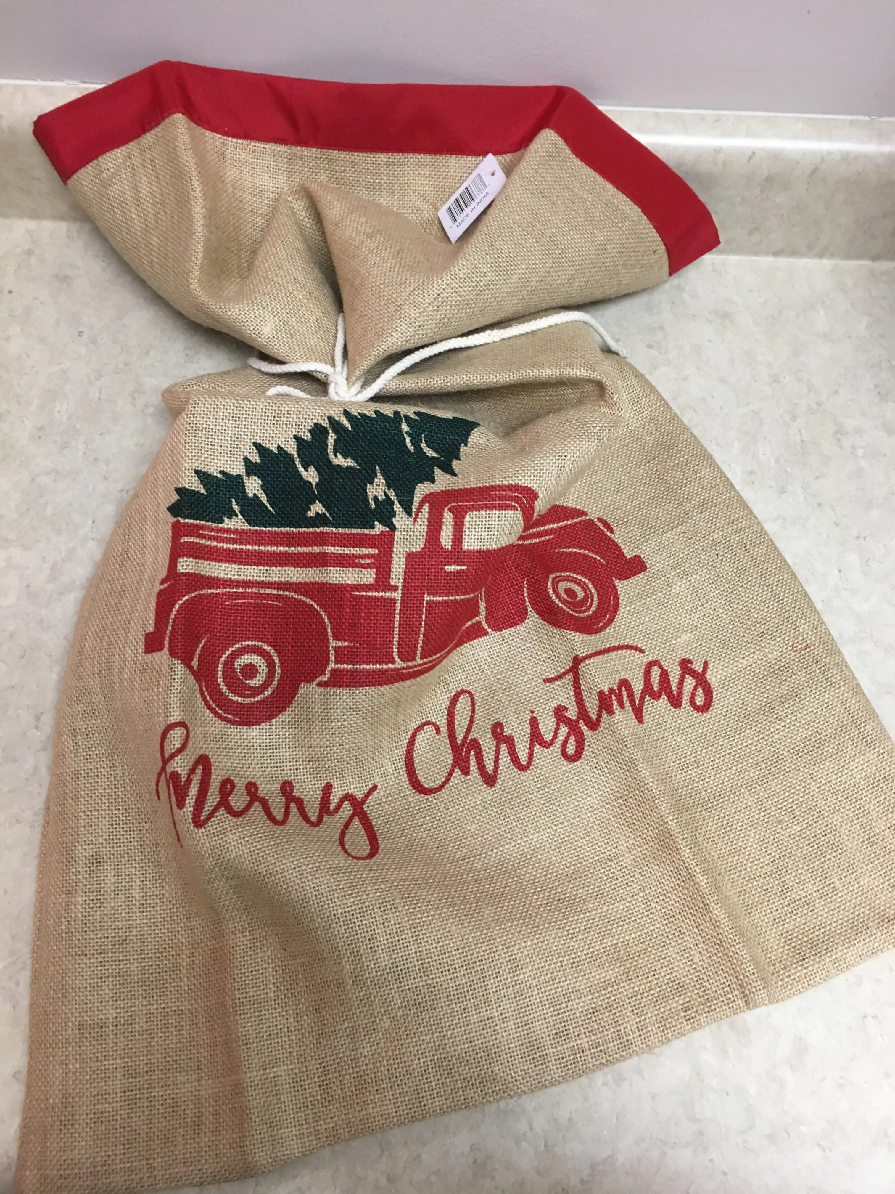 Red Truck Burlap Gift Bag