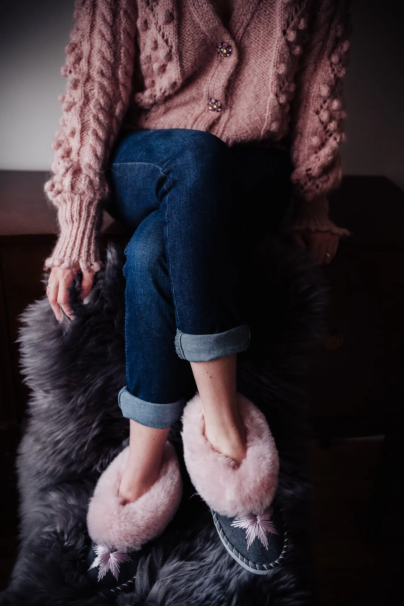 Sheepskin slippers Pink fur