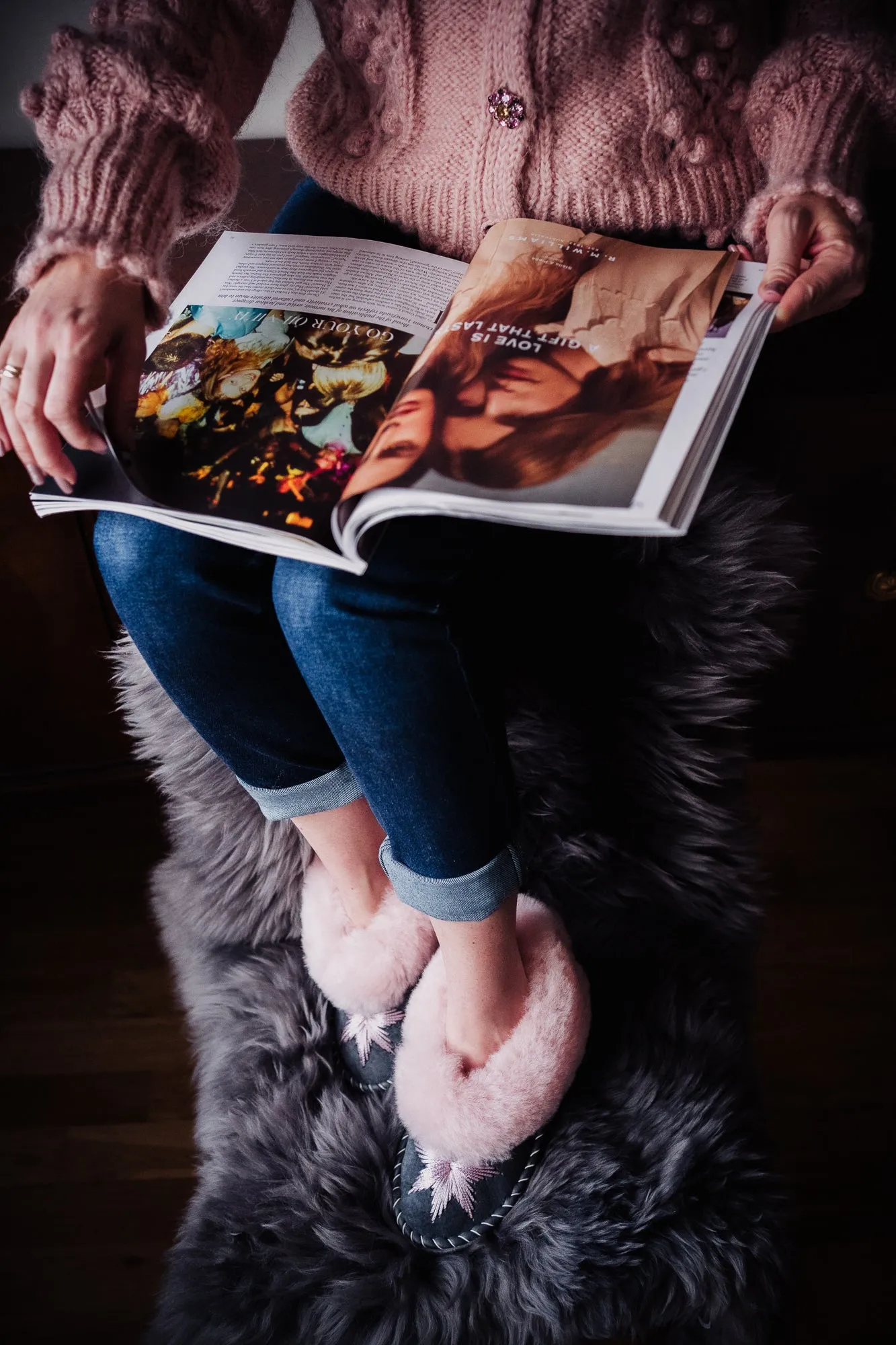 Sheepskin slippers Pink fur