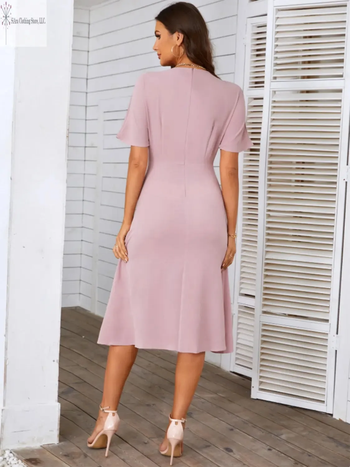 Short Sleeve Midi Dress Round Neck