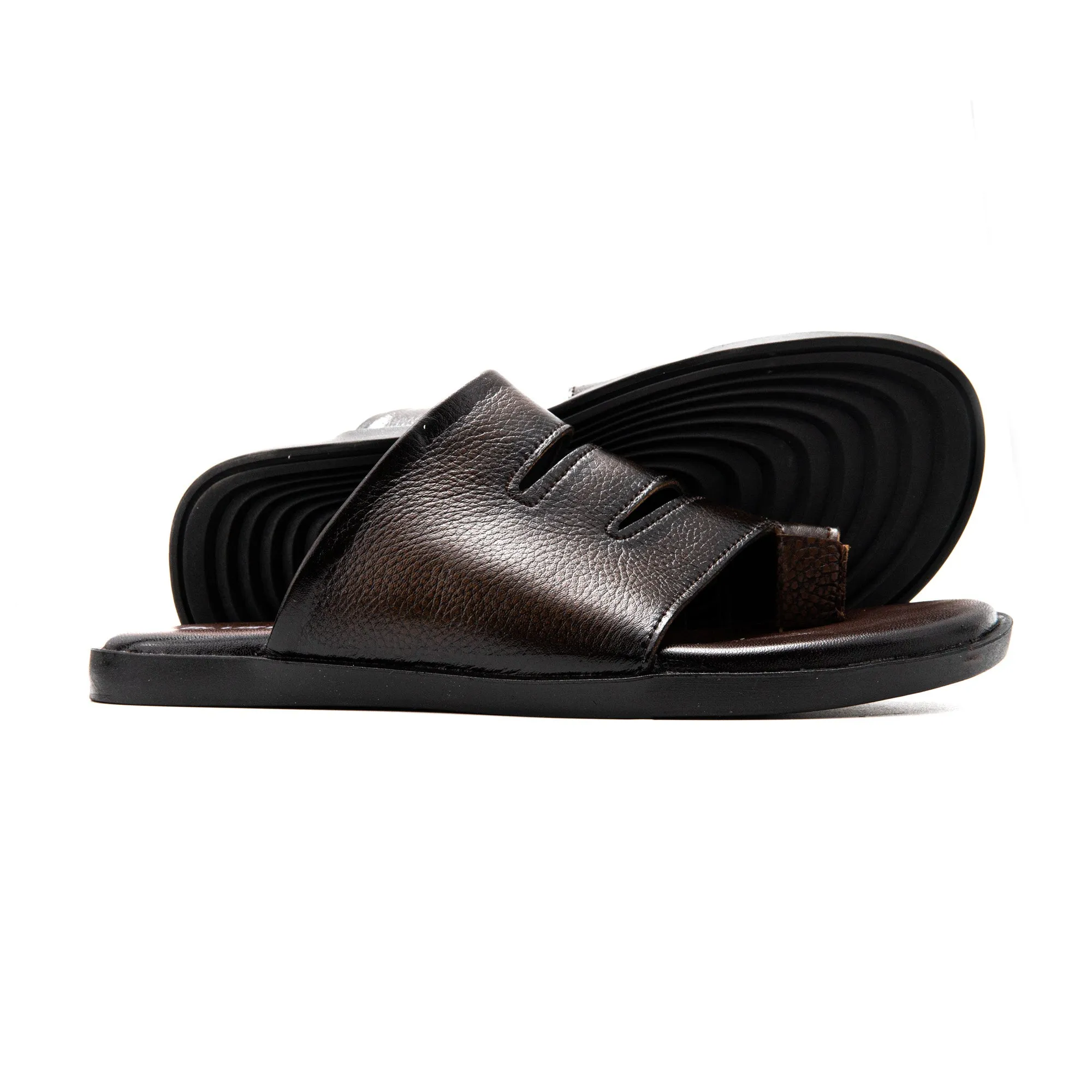 Triple Strap Men Leather Slippers