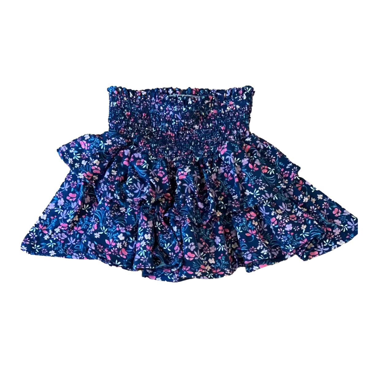 Tweenstyle by Stoopher Ditsy Navy Floral Smocked Waist Tiered Skirt