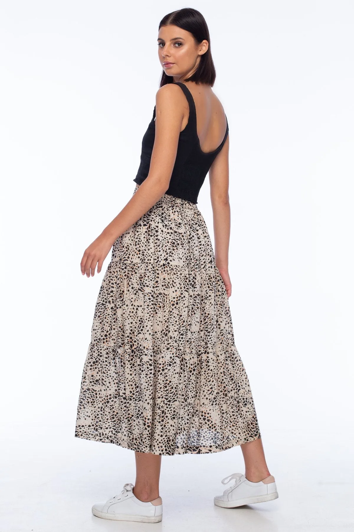 With Me Cotton Voile Black Snake Midi Skirt