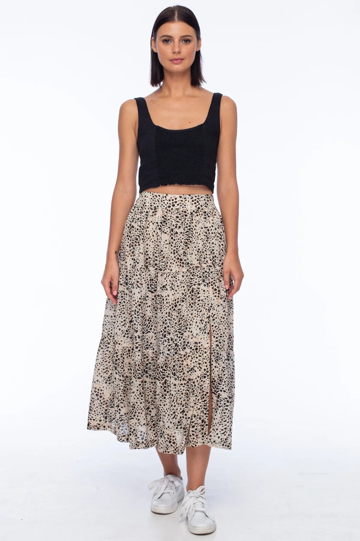 With Me Cotton Voile Black Snake Midi Skirt