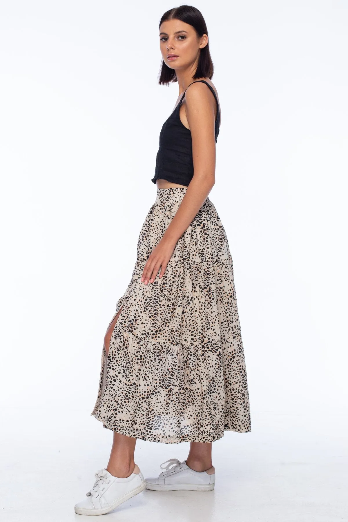 With Me Cotton Voile Black Snake Midi Skirt