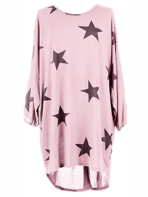 Women Star Print Loose Shirt Dress