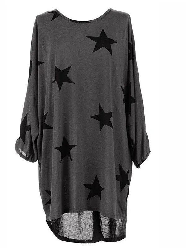 Women Star Print Loose Shirt Dress