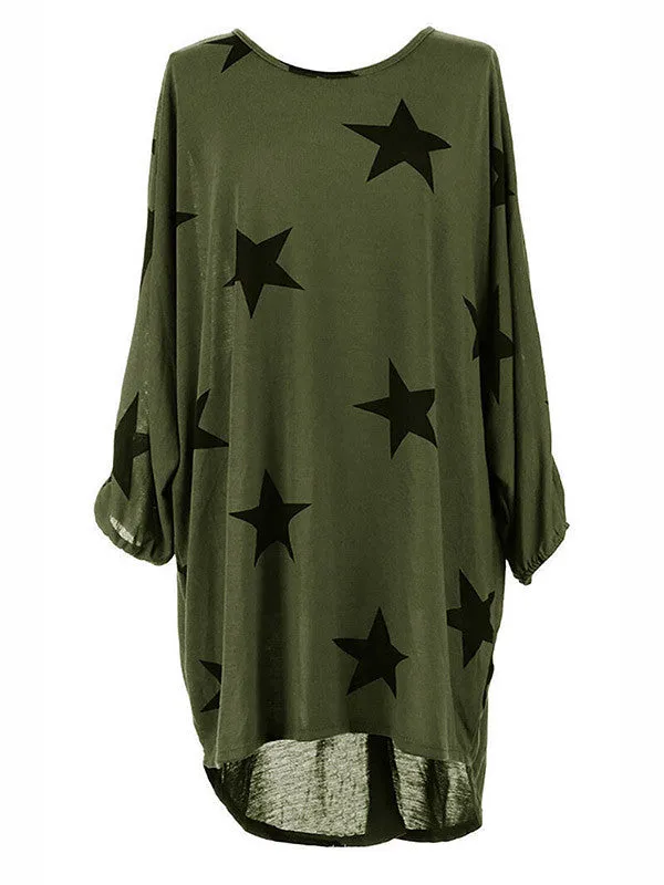 Women Star Print Loose Shirt Dress