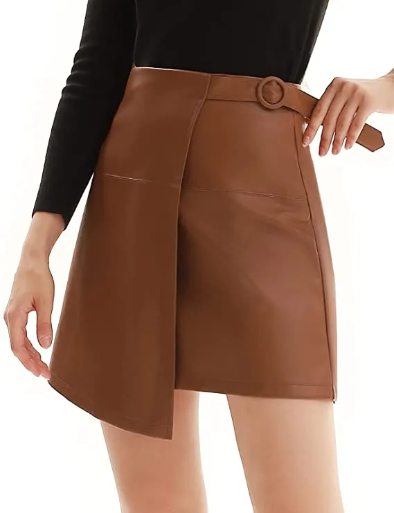 Women's Faux Leather Pencil Elegant High Waist Split Skirt