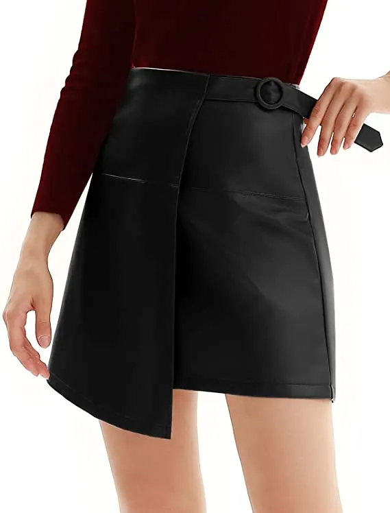 Women's Faux Leather Pencil Elegant High Waist Split Skirt