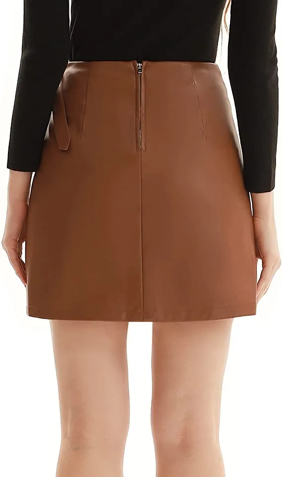 Women's Faux Leather Pencil Elegant High Waist Split Skirt