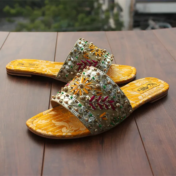 Yellow Fancy Slippers for women